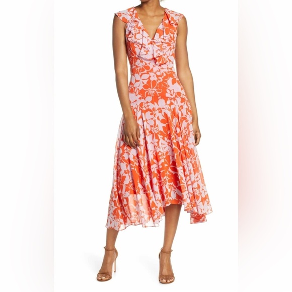 Eliza J Dresses & Skirts - Eliza J Orange Asymmetrical Pleated Sundress